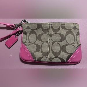 Coach Small Signature brown and pink Wristlet